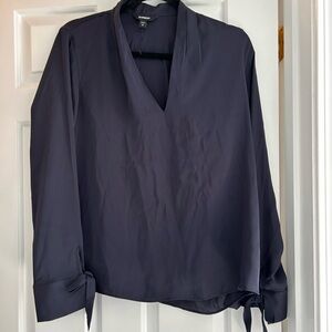 Club Monaco Women's Navy V-Neck Silk Blouse